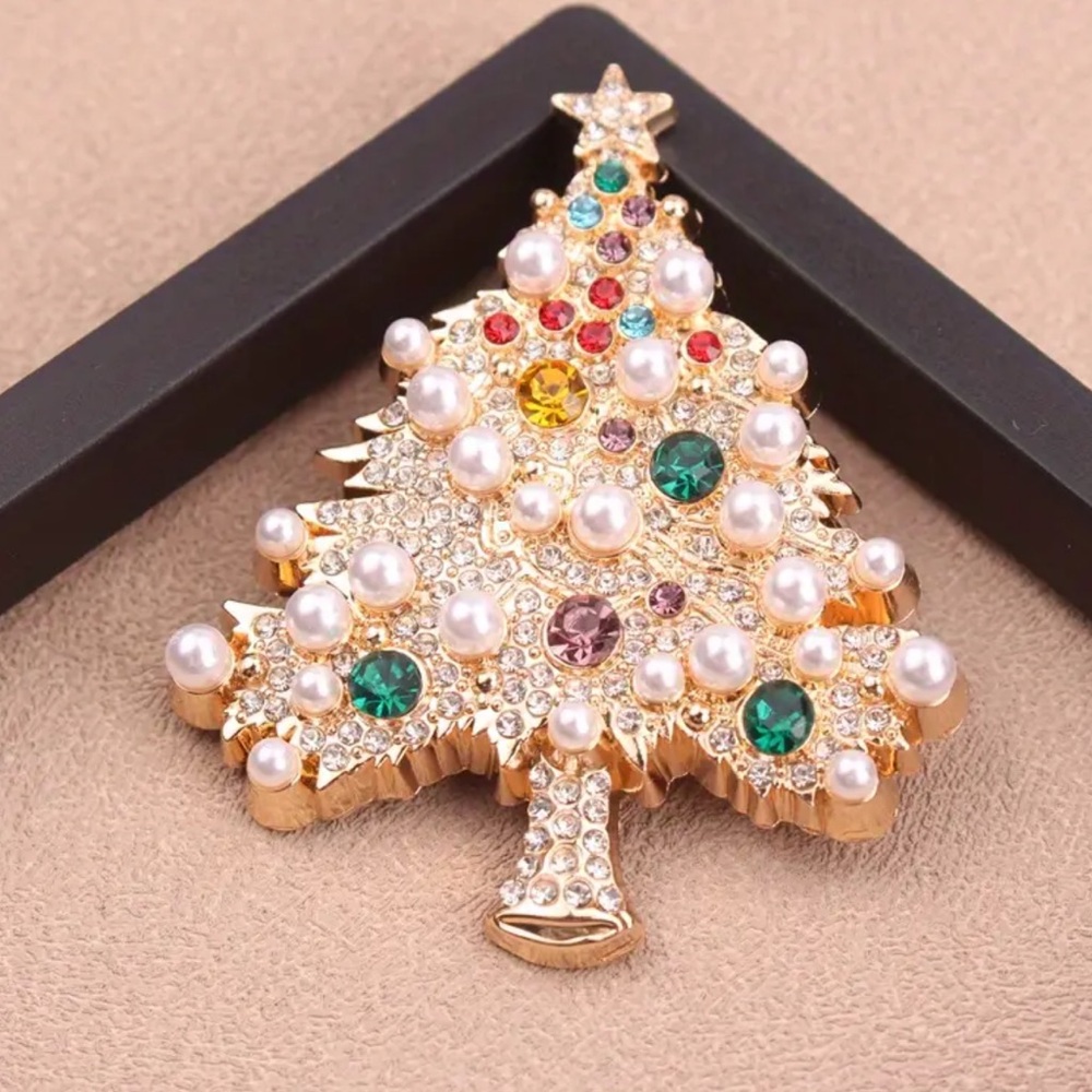 Rhinestone Christmas Tree Brooch, Sparkling Christmas Tree Pin